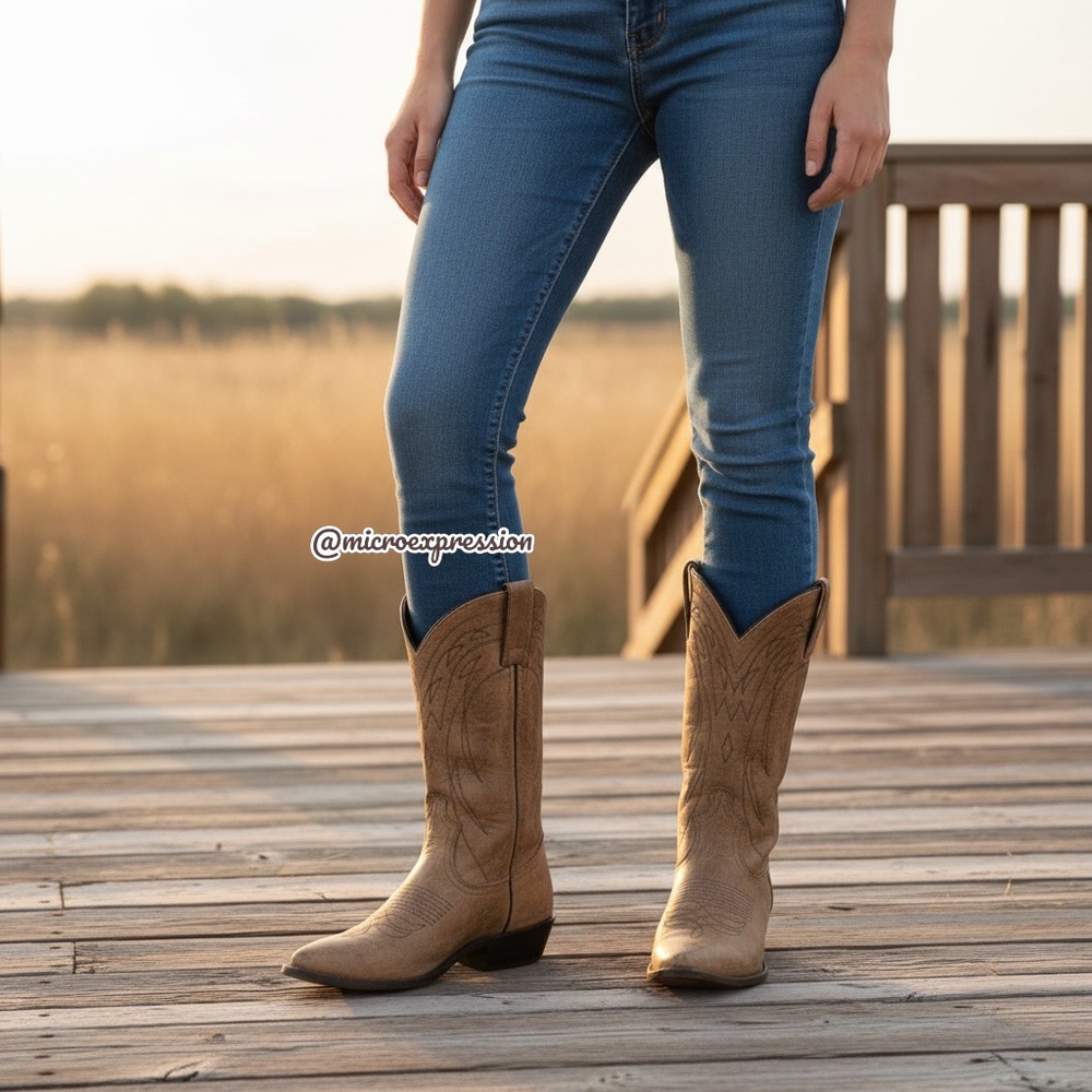 $399 Frye Billy Pull On Tan Distressed Leather Cowboy Knee/Calf High Stitch Boot - Picture 4 of 15